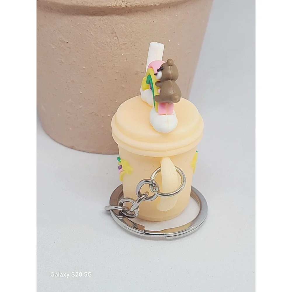 Cute Boba Drink Keychain Rainbow Bear‎ Charm Cup Bag Accessory NEW 2.0 Inches